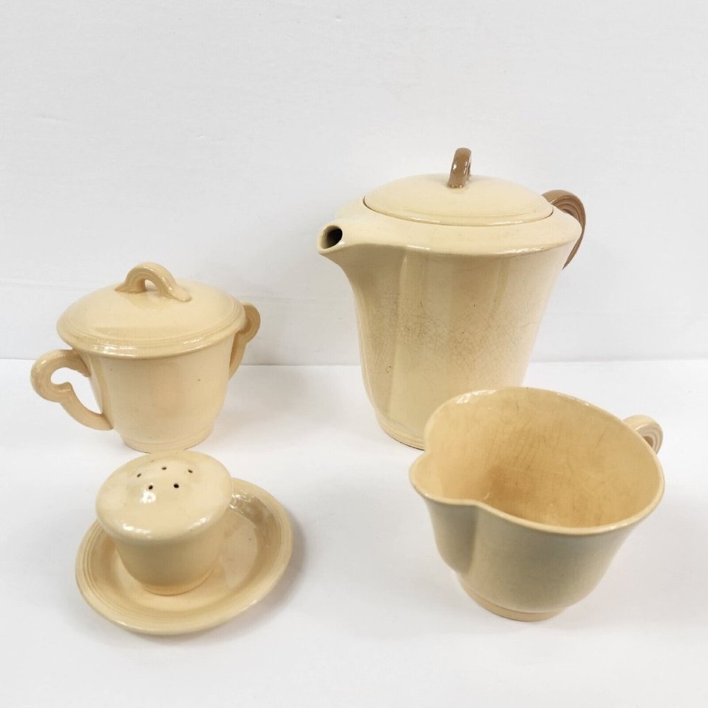 Vintage Edwin m Knowles Yellow Coffee/Tea Set  Sugar, Creamer Set Made In USA